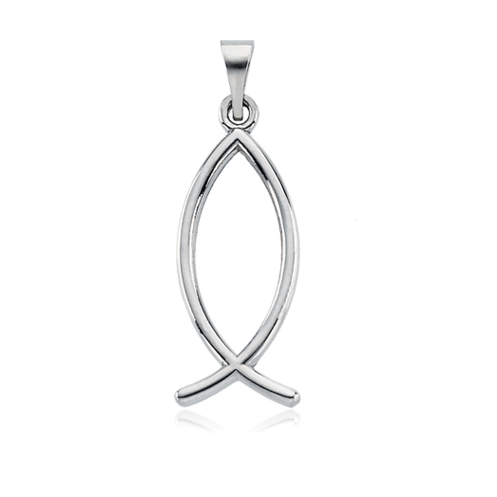 14k White Gold Christian Fish Pendant, 7.5 x 19mm