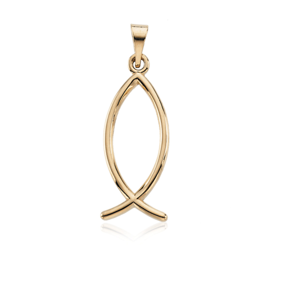 14k Yellow Gold Christian Fish Pendant, 7.5 x 19mm