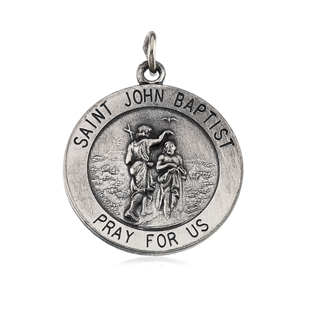 Sterling Silver 18mm St. John The Baptist Medal Necklace, 18 Inch