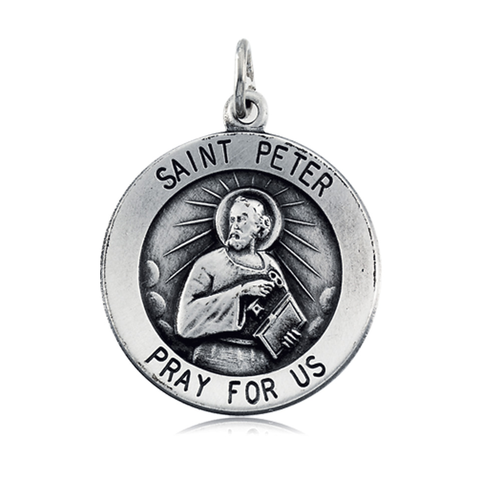 Sterling Silver 18mm St. Peter Medal Necklace