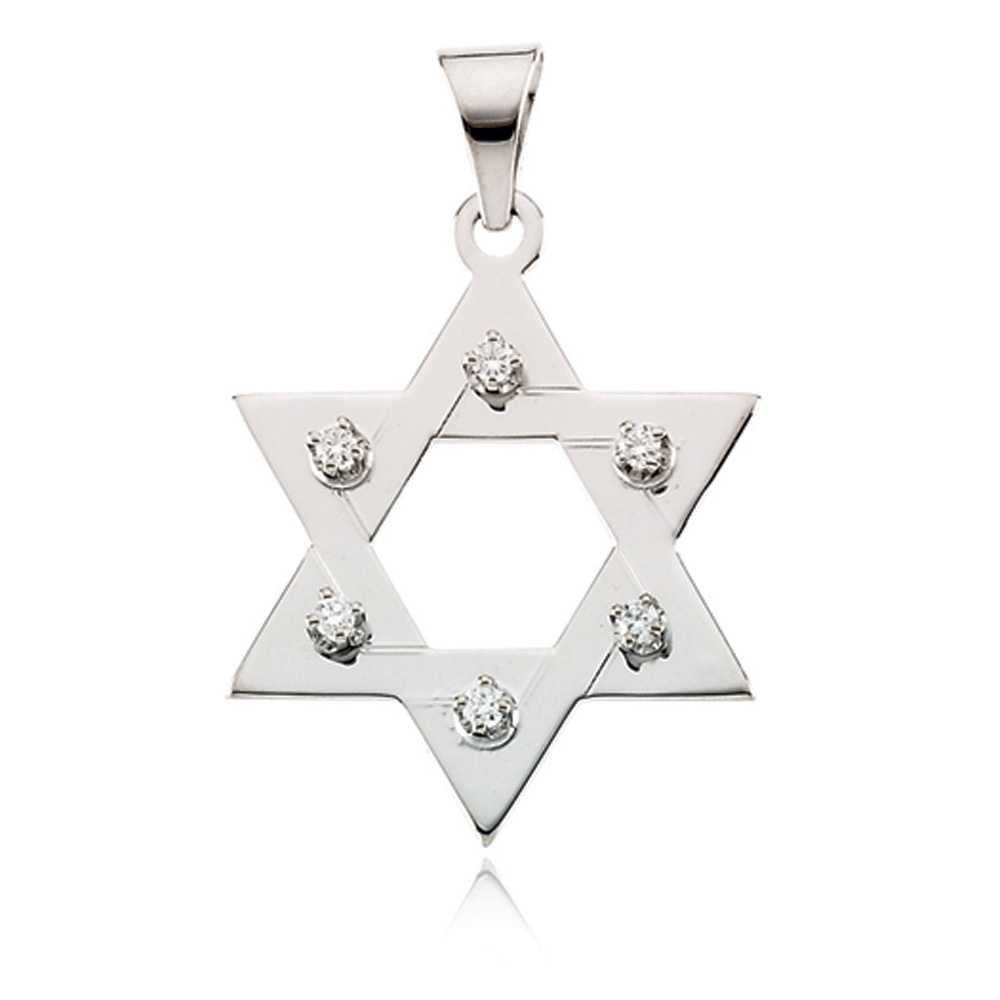 14k White Gold and Diamond Star of David Pendant, 19mm