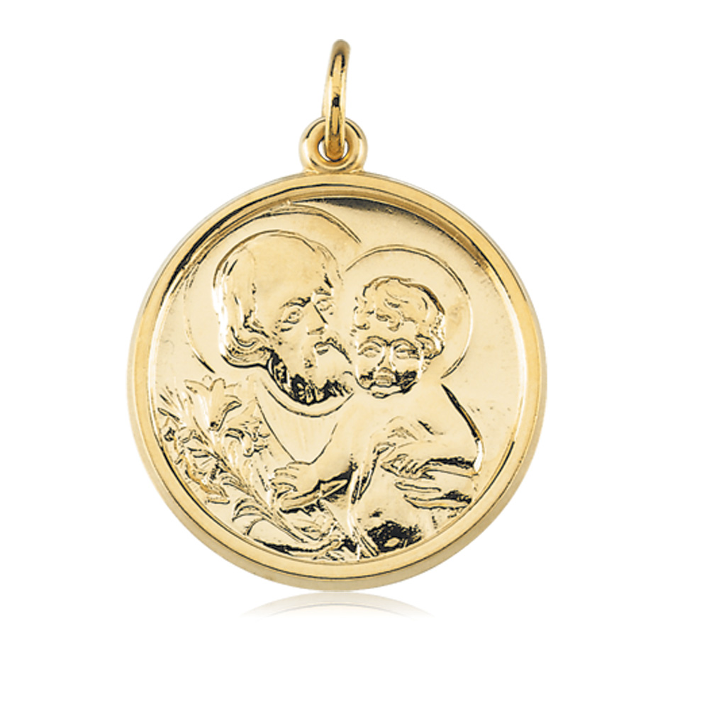 14k Yellow Gold St. Joseph Medal Charm, 21mm (13/16 inch)