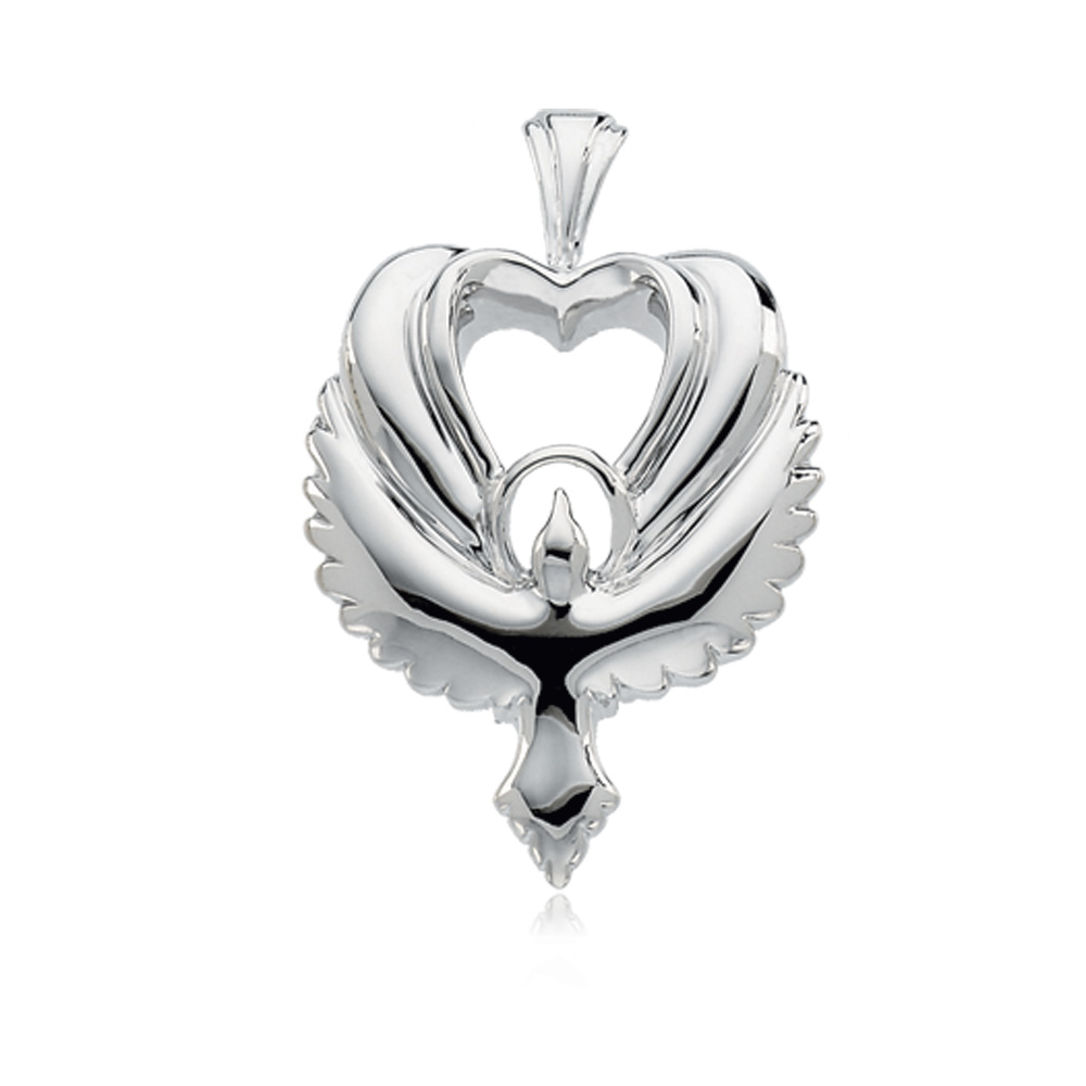 14k White Gold Dove Heart Pendant