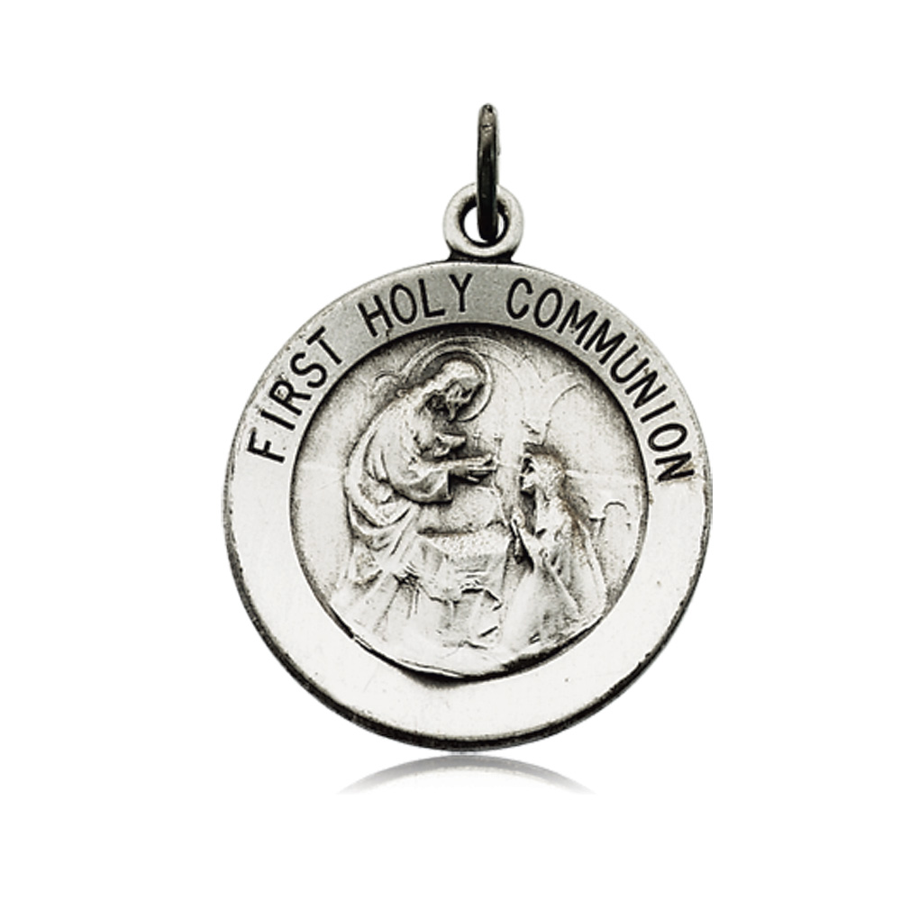 14k White Gold First Holy Communion Medallion, 18mm