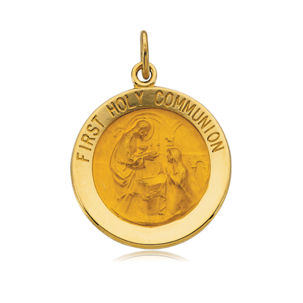 14k Yellow Gold First Holy Communion Medallion Charm, 18mm