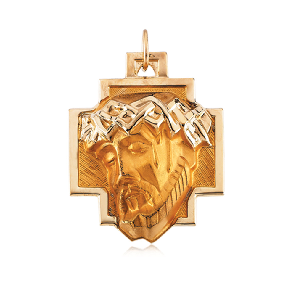 14k Yellow Gold Face of Jesus On The Cross Pendant