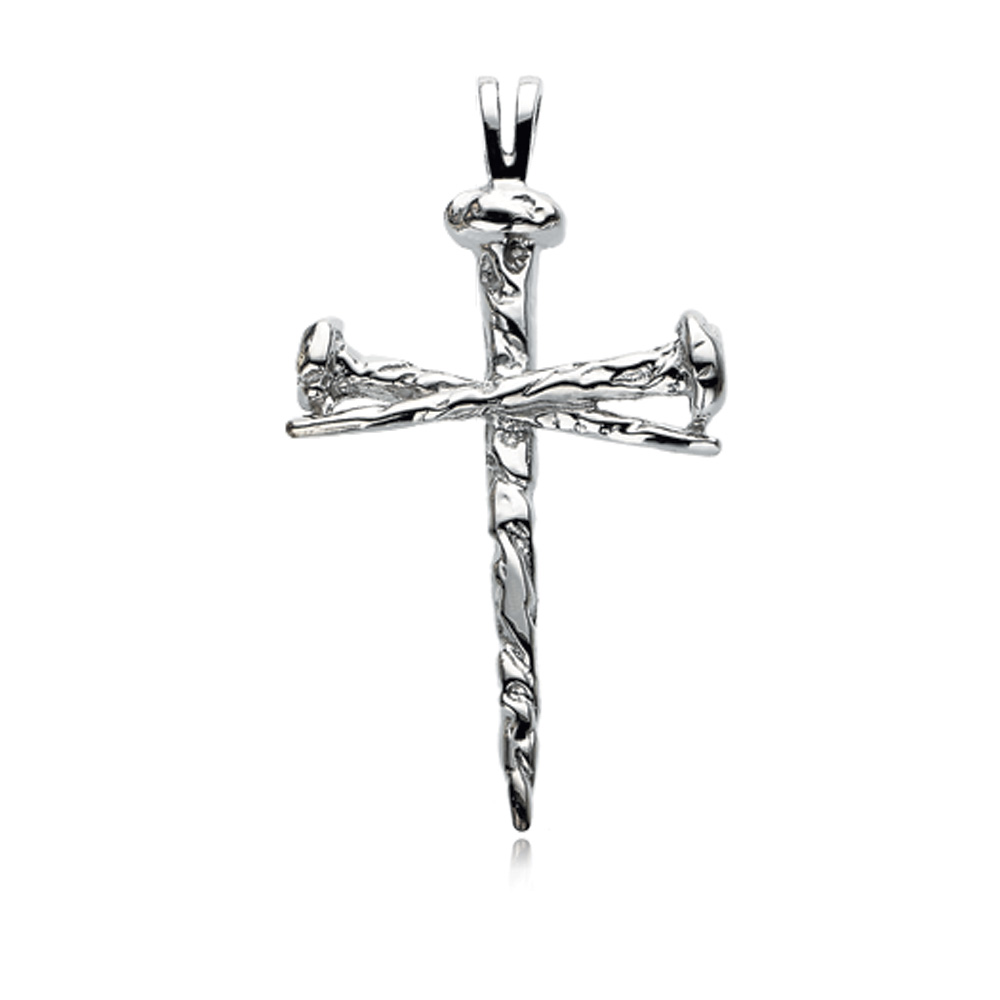 Ladies 14k White Gold Nail Cross Pendant 18 x 26mm