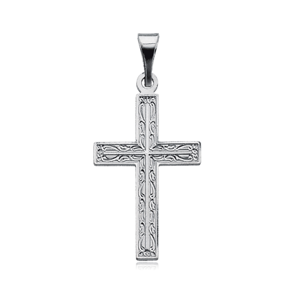 14k White Gold Scrolled Cross Pendant