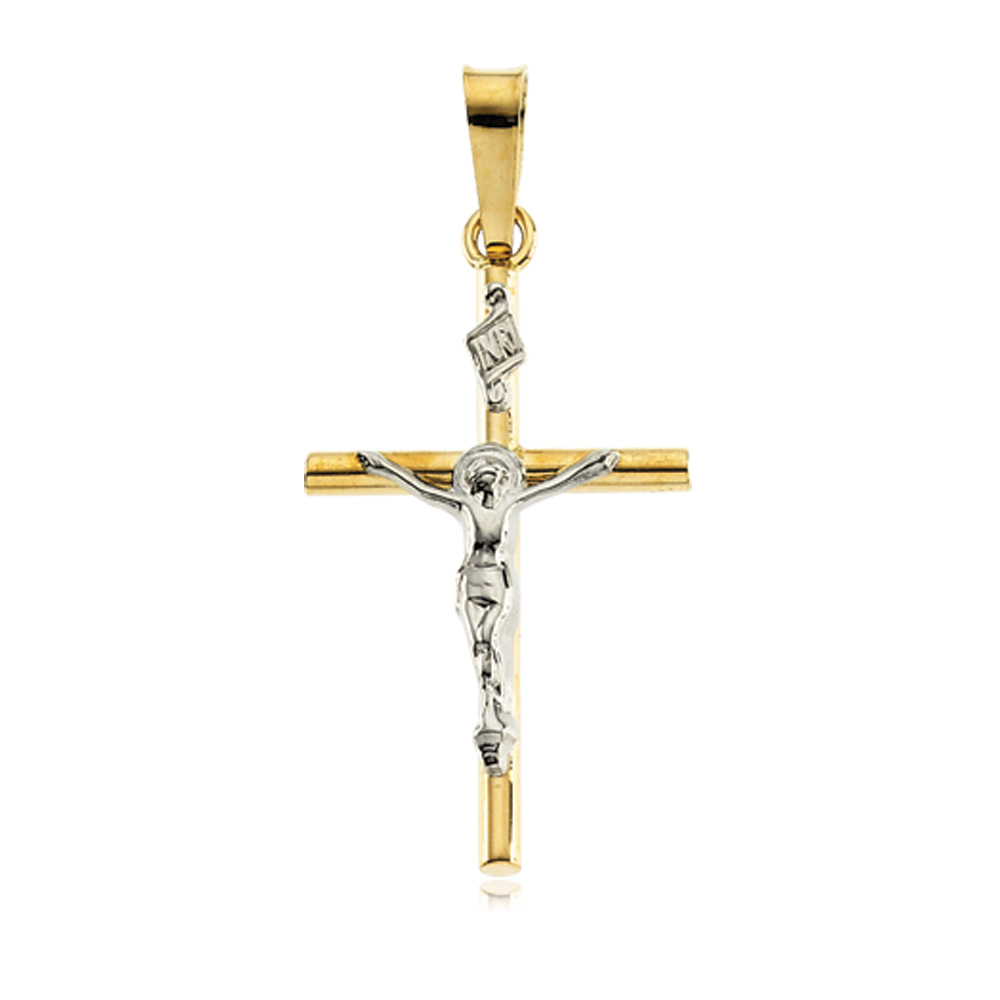 14k Yellow & White Gold, Two Tone Crucifix Pendant