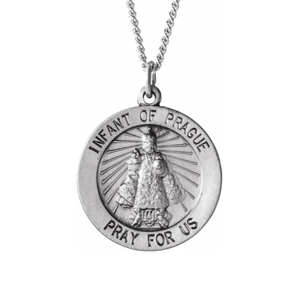 Sterling Silver 18mm infant of Prague Medal Necklace