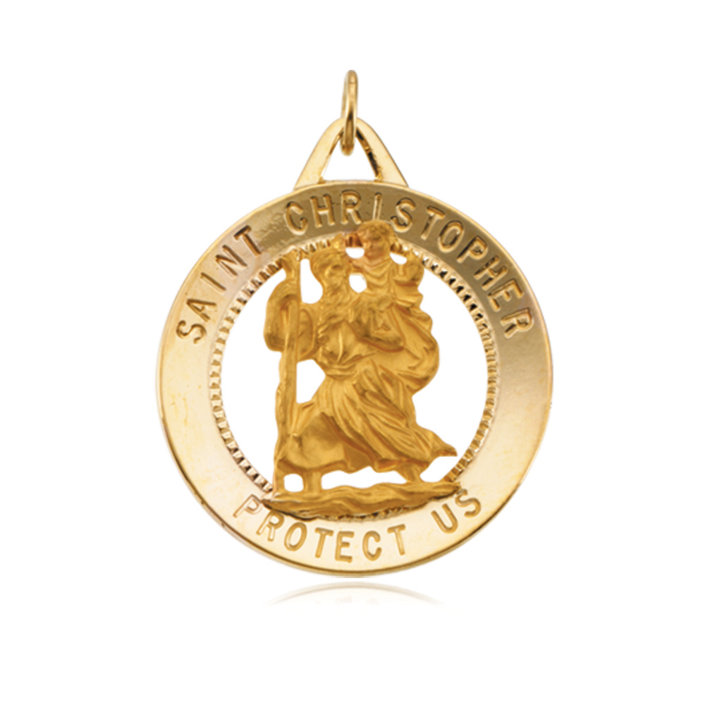 14k Yellow Gold St. Christopher Medal Charm, (25mm)