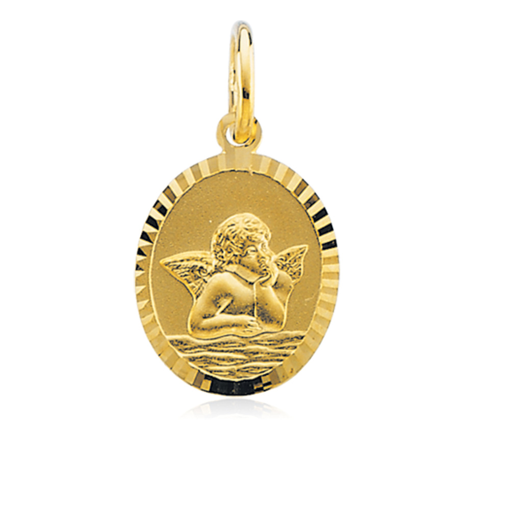 14k Yellow Gold Oval Angel Pendant, 12 x 14mm