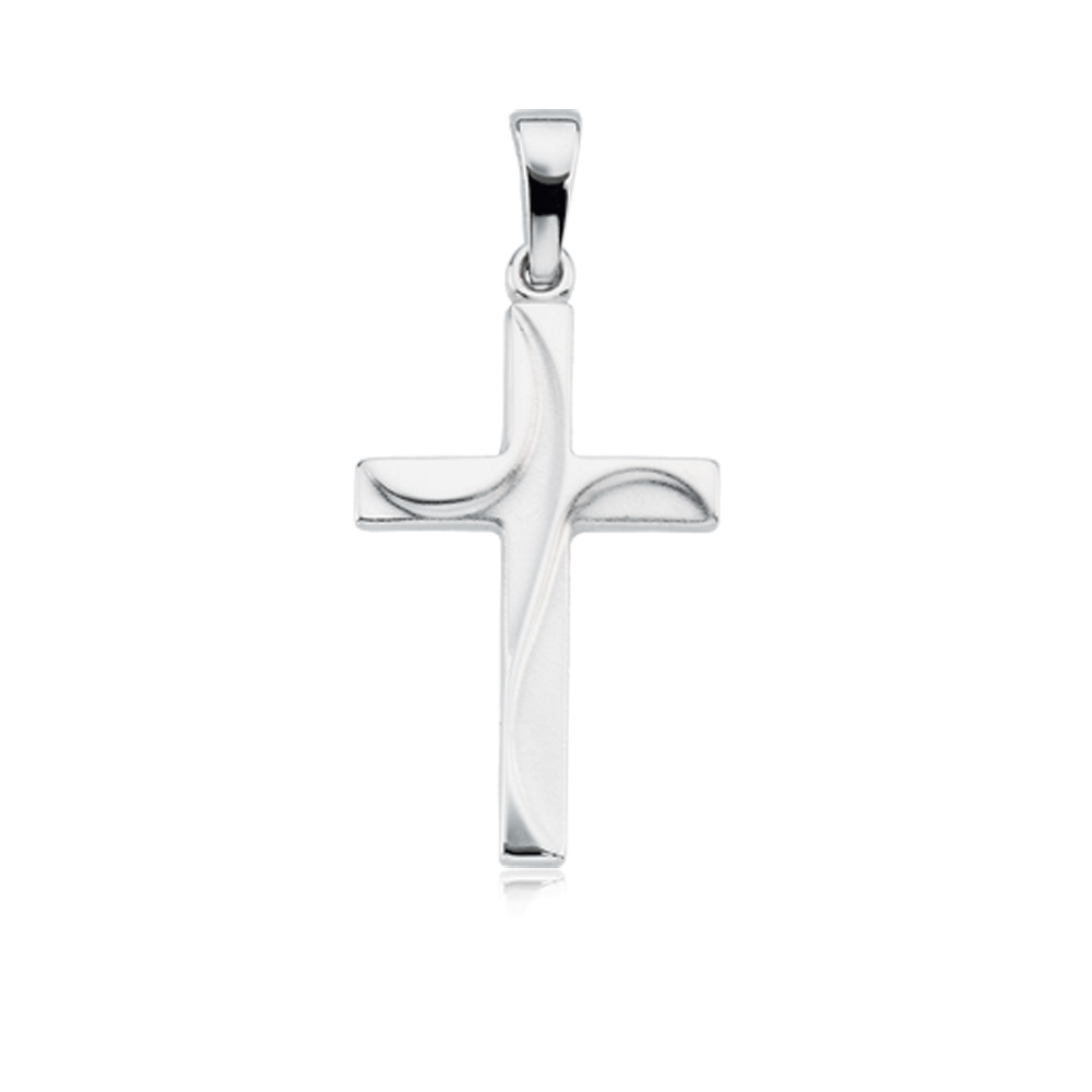 14k White Gold Swirl Cross Pendant