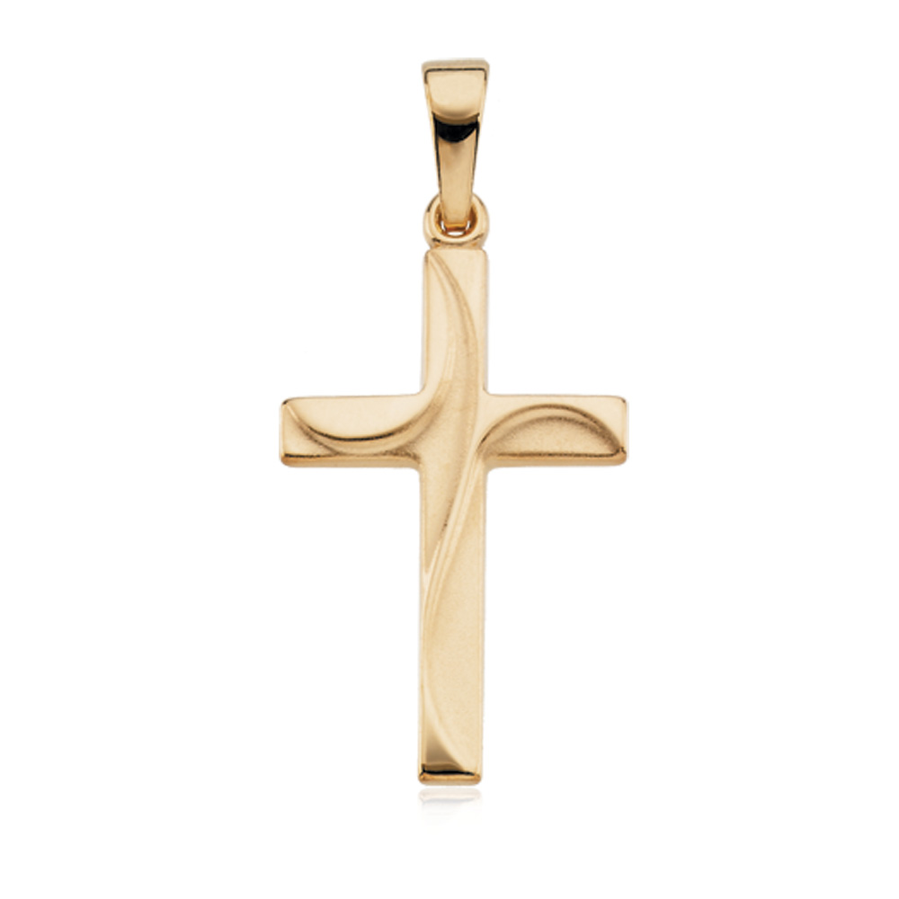 14k Yellow Gold Swirl Cross Pendant