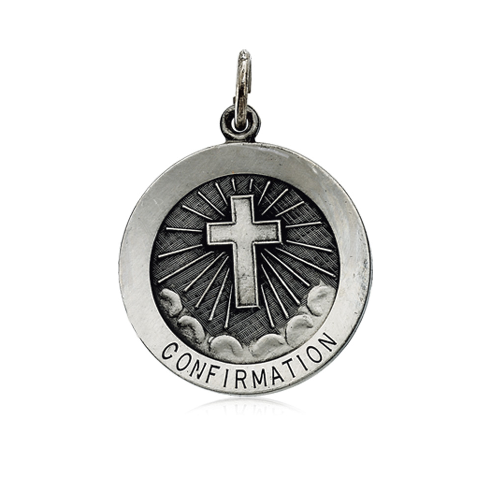 14k White Gold Confirmation Medal Disc Charm, 18mm