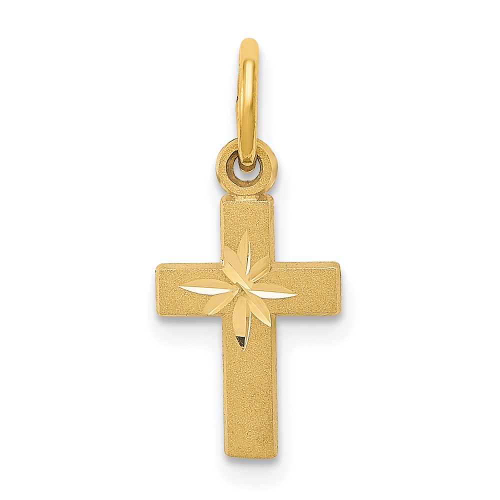 14k Yellow Gold, Dainty, Satin Cross Charm