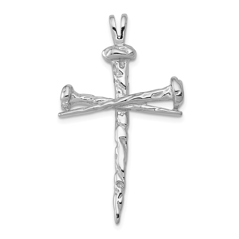 Ladies 14k White Gold, Nail Cross Pendant 25 x 42mm