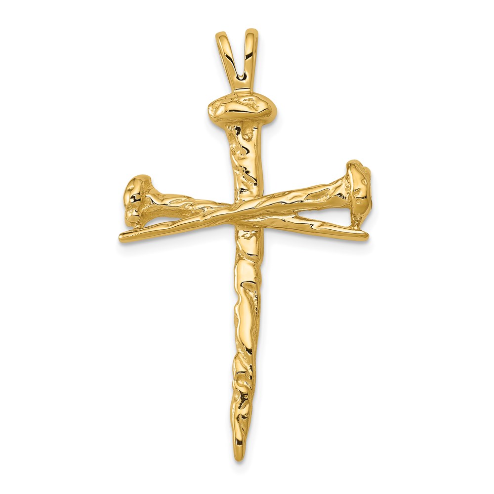 Ladies 14k Yellow Gold, Nail Cross Pendant 23 x 40mm