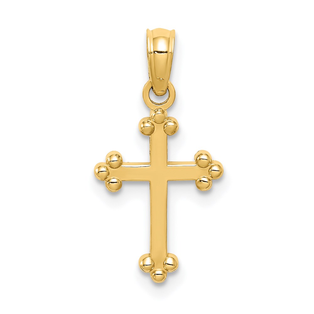 14k Yellow Gold, Dainty, Budded Cross Pendant