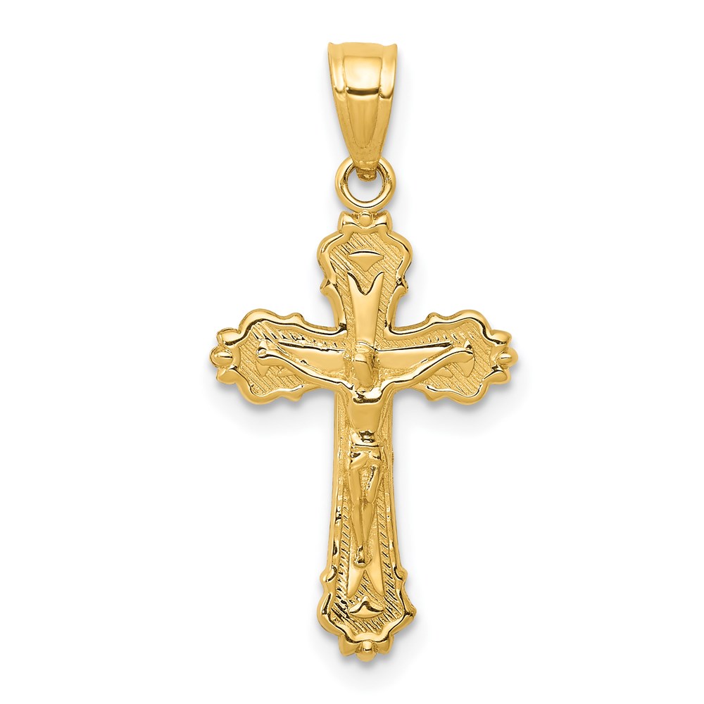 14k Yellow Gold, Budded Crucifix Pendant