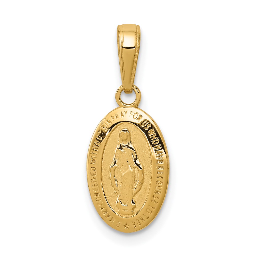 14k Yellow Gold, Small Solid Oval Miraculous Medal Pendant, 8 x 20mm