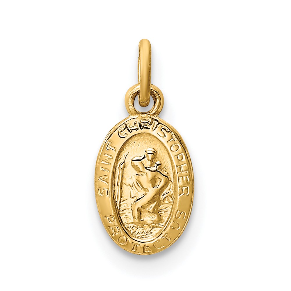 14k Yellow Gold, Tiny Saint Christopher Medal Pendant Enhancer