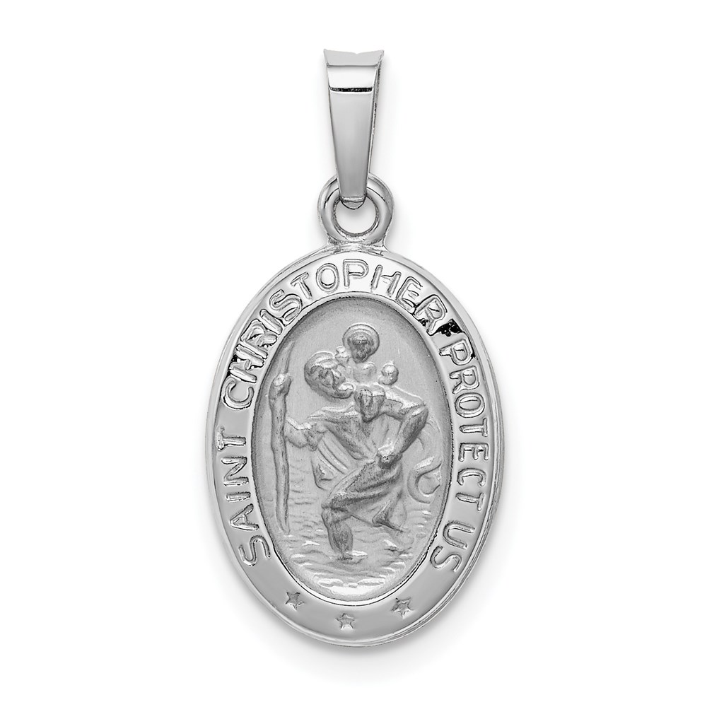 14k White Gold Saint Christopher Oval Medal Pendant, 11 x 22mm