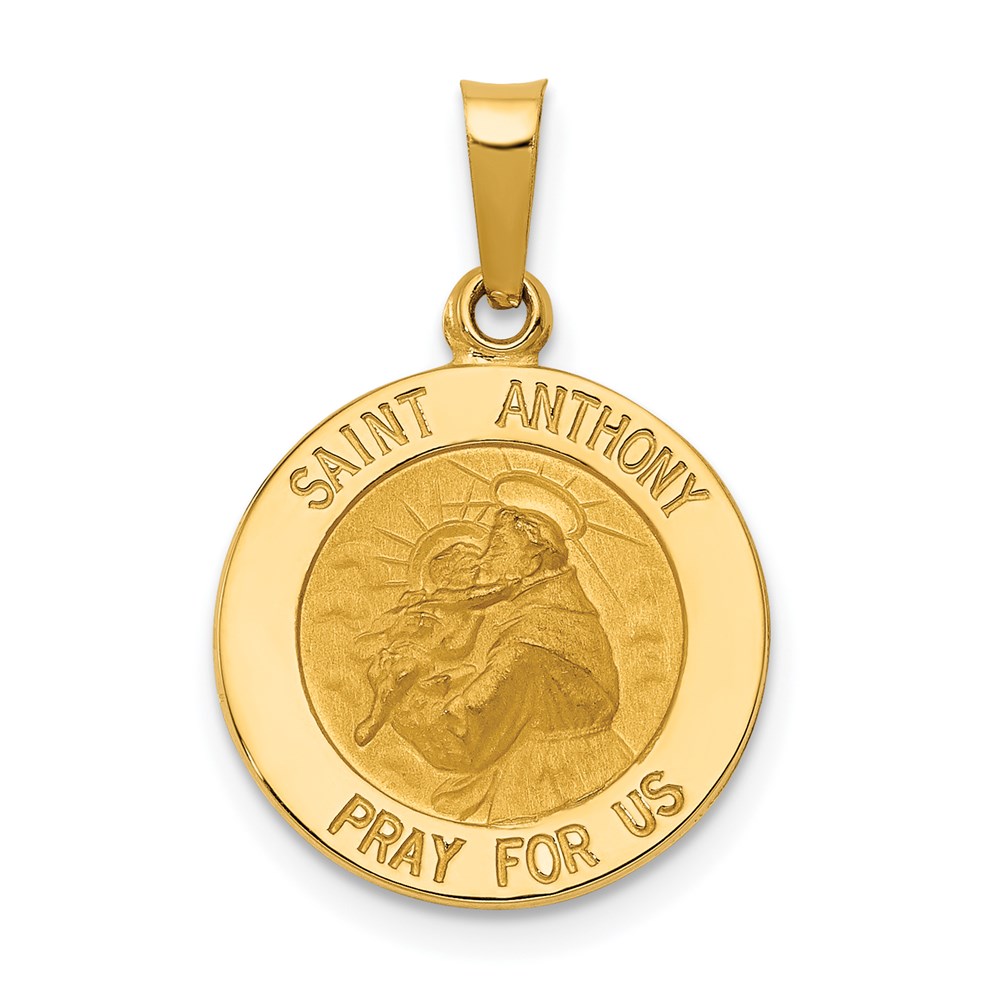 14k Yellow Gold Solid Saint Anthony Medal Pendant, 15mm