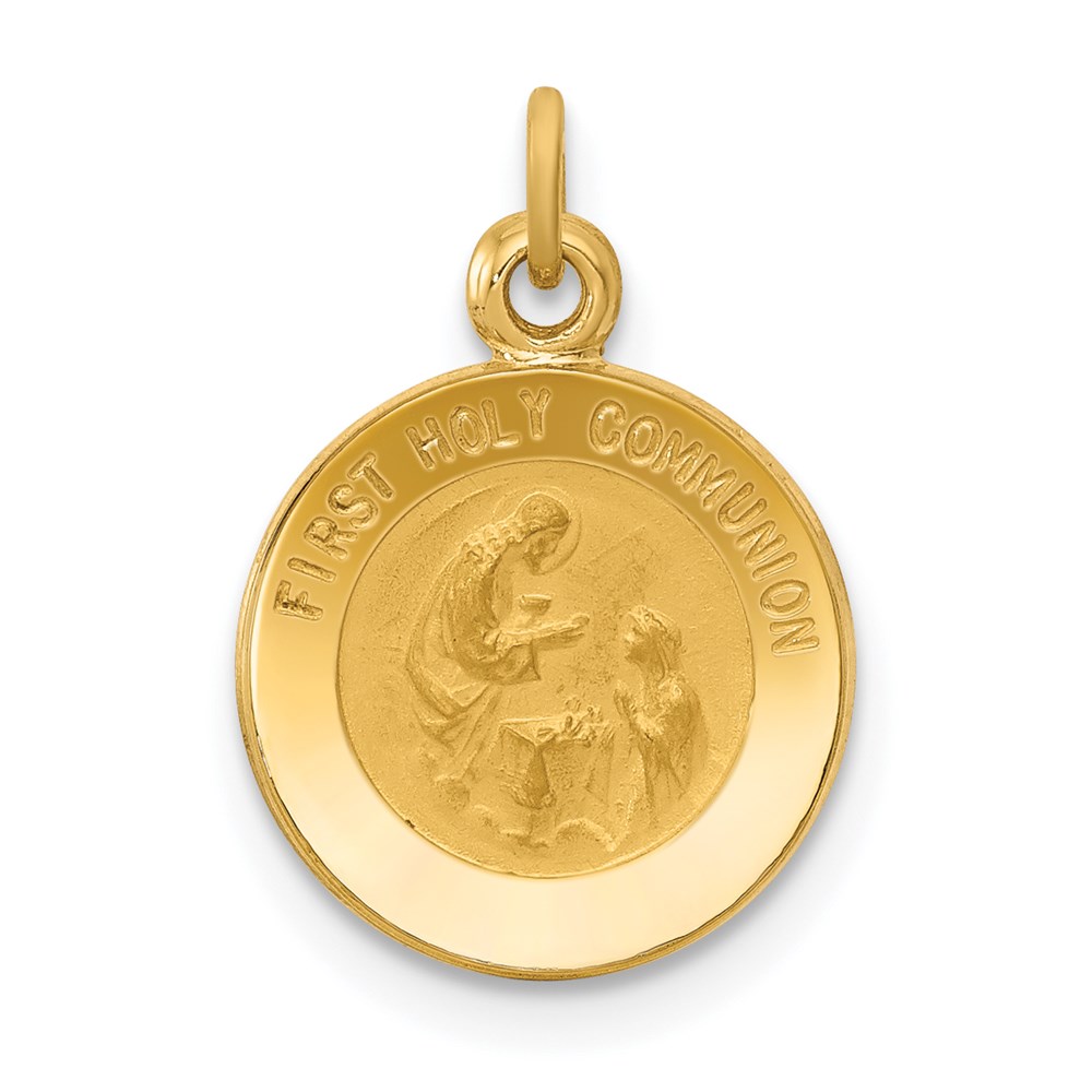 14k Yellow Gold First Holy Communion Medal Charm, 12mm (7/16 inch)