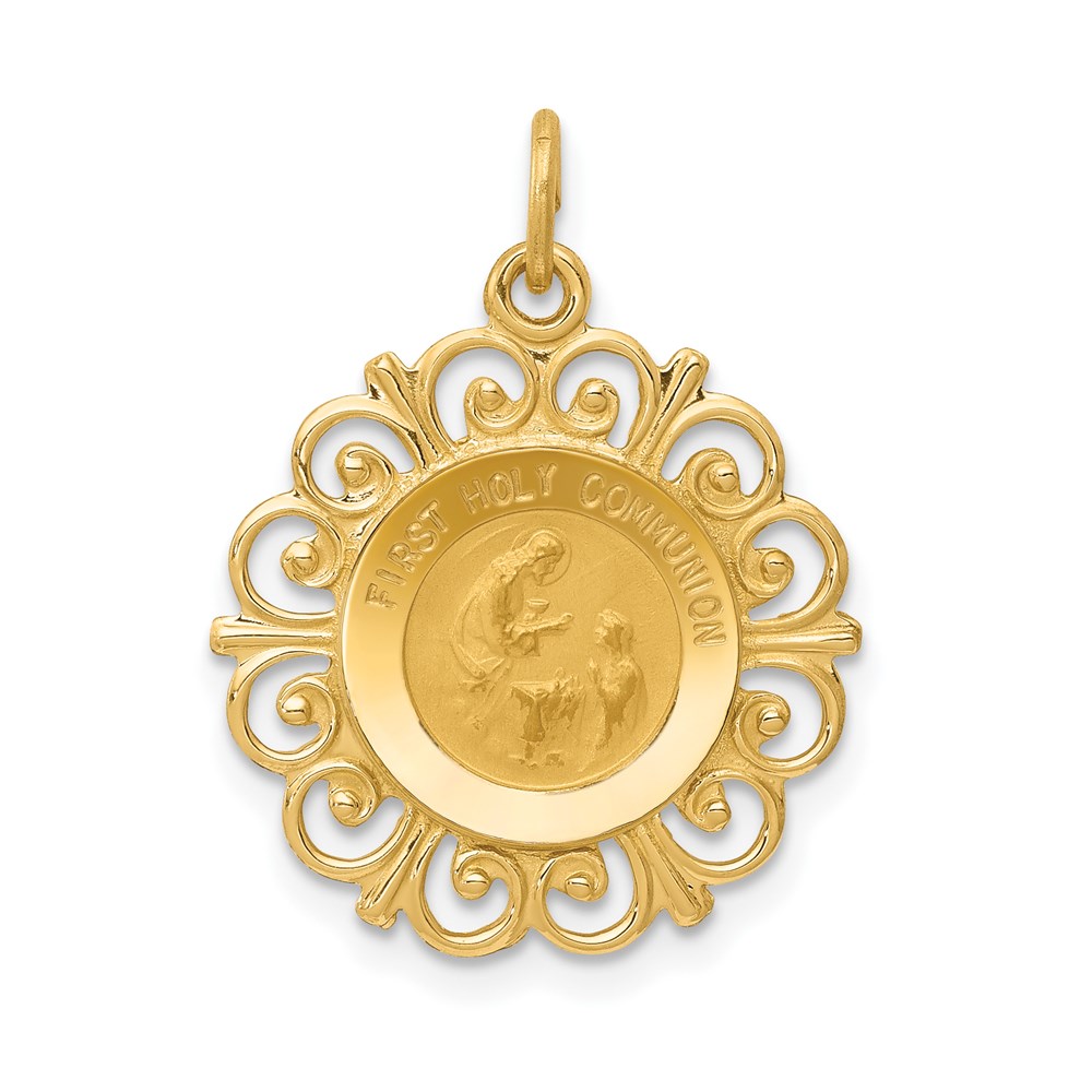 14k Yellow Gold First Holy Communion Filigree Charm