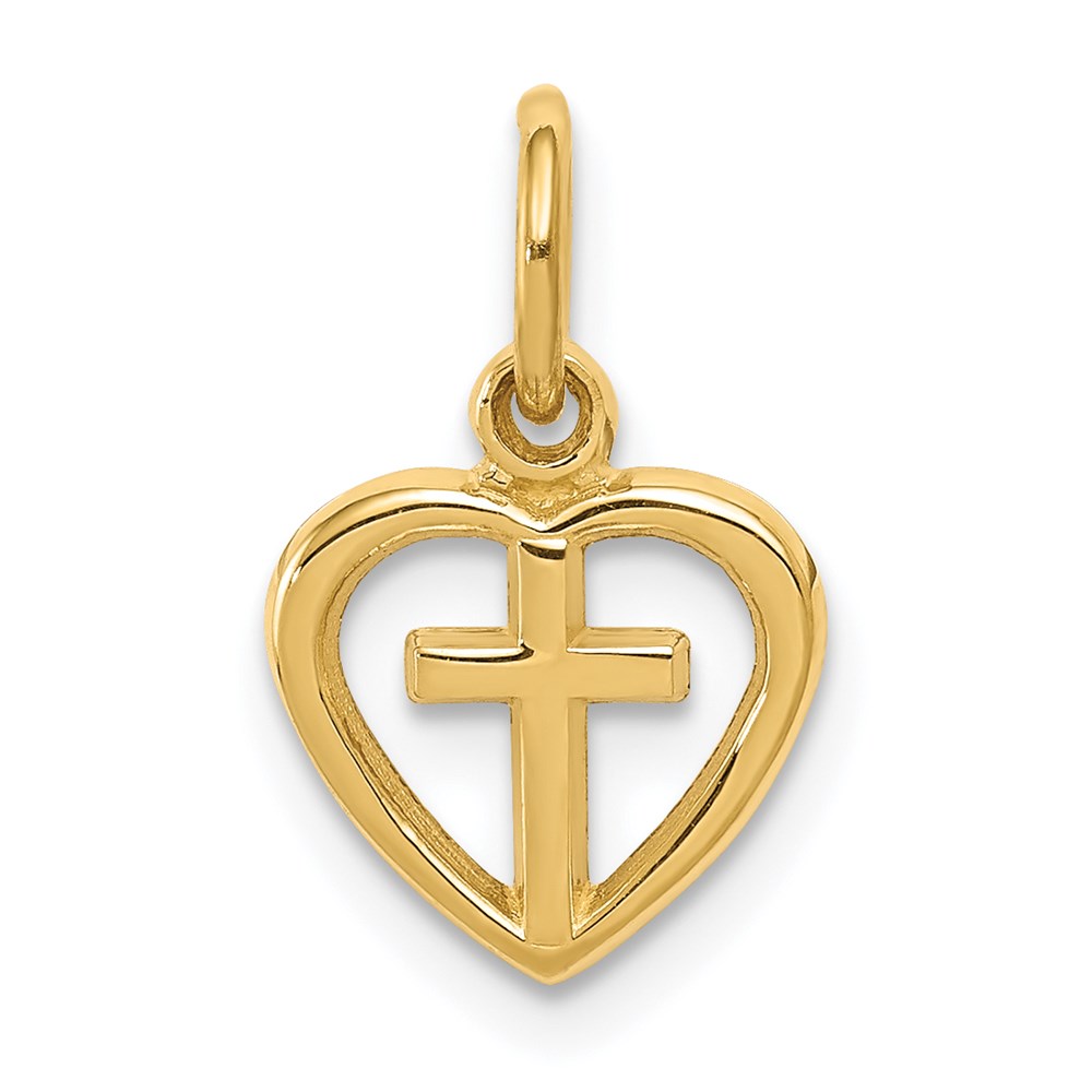 14k Yellow Gold Cross in Heart Charm