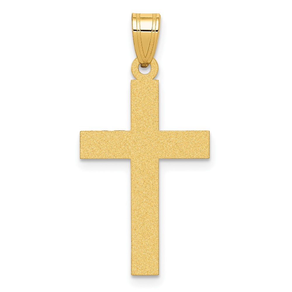 14k Yellow Gold, Satin Cross Pendant 14 x 28mm