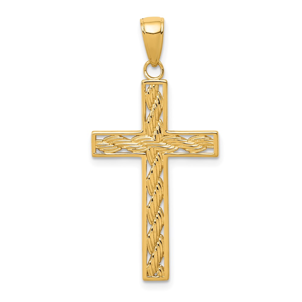 14k Yellow Gold, Rope, Latin Cross Pendant