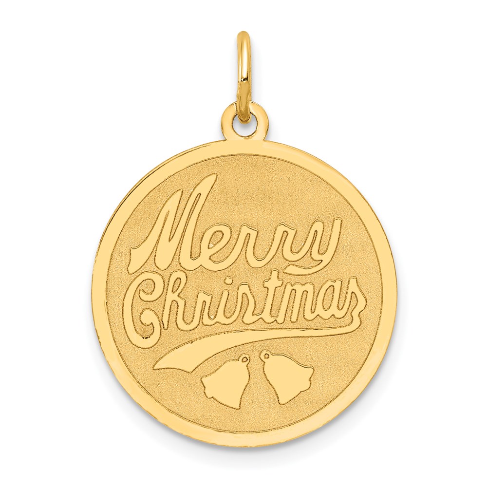 14k Yellow Gold, Merry Christmas Round Disc Charm, 19mm (3/4 inch)