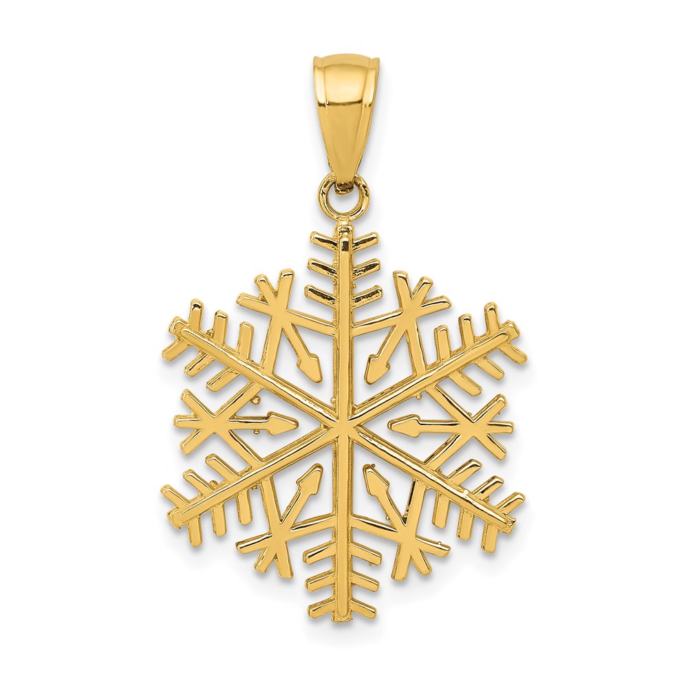 14k Yellow Gold 3D Aspen Snowflake Pendant, 3/4 Inch