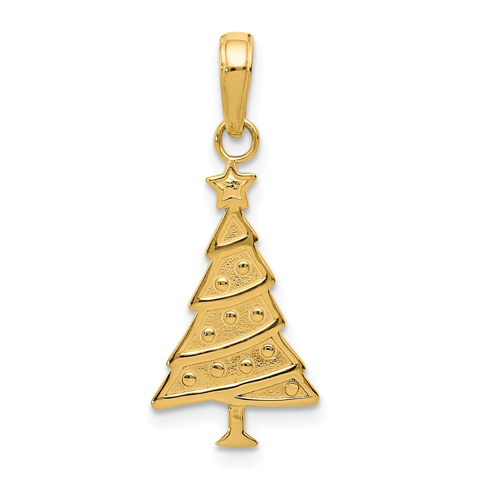 14k Yellow Gold Christmas Tree and Garland Pendant, 3/4