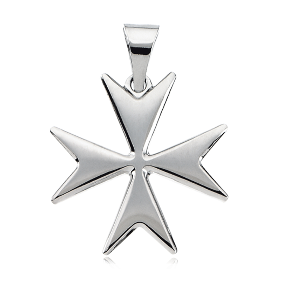 14k White Gold Polished Maltese Cross Pendant, 18mm