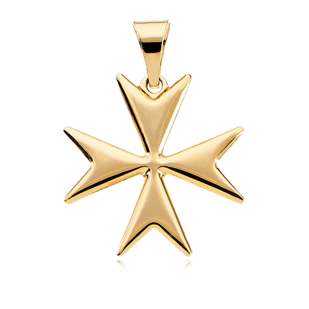 14k Yellow Gold Polished Maltese Cross Pendant, 18mm