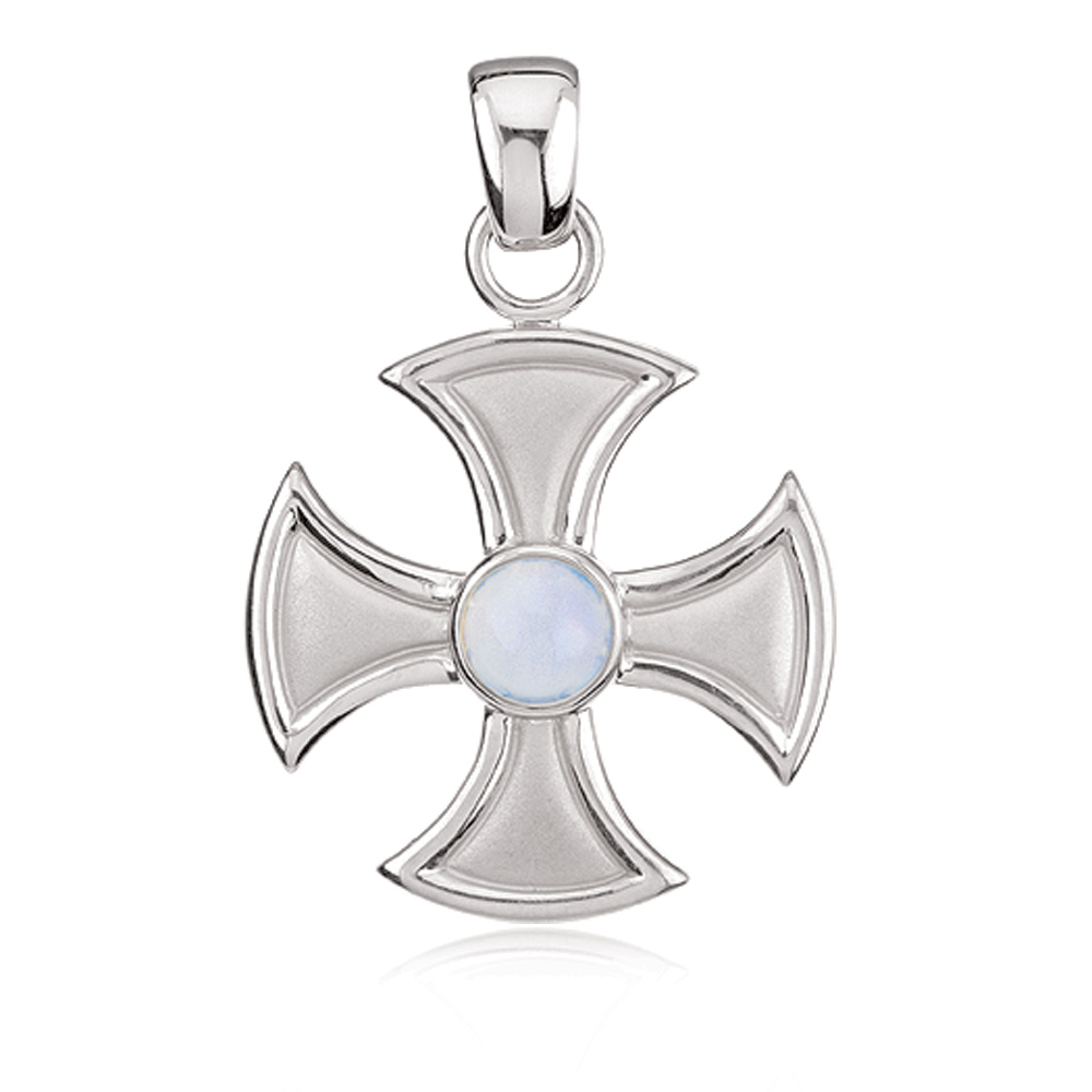 14k White Gold and Chalcedony Maltese Cross Pendant