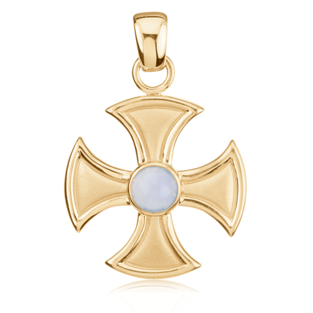 14k Yellow Gold and Chalcedony Maltese Cross Pendant