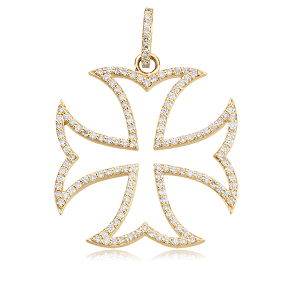 14k Gold and Diamond Maltese Cross Pendant