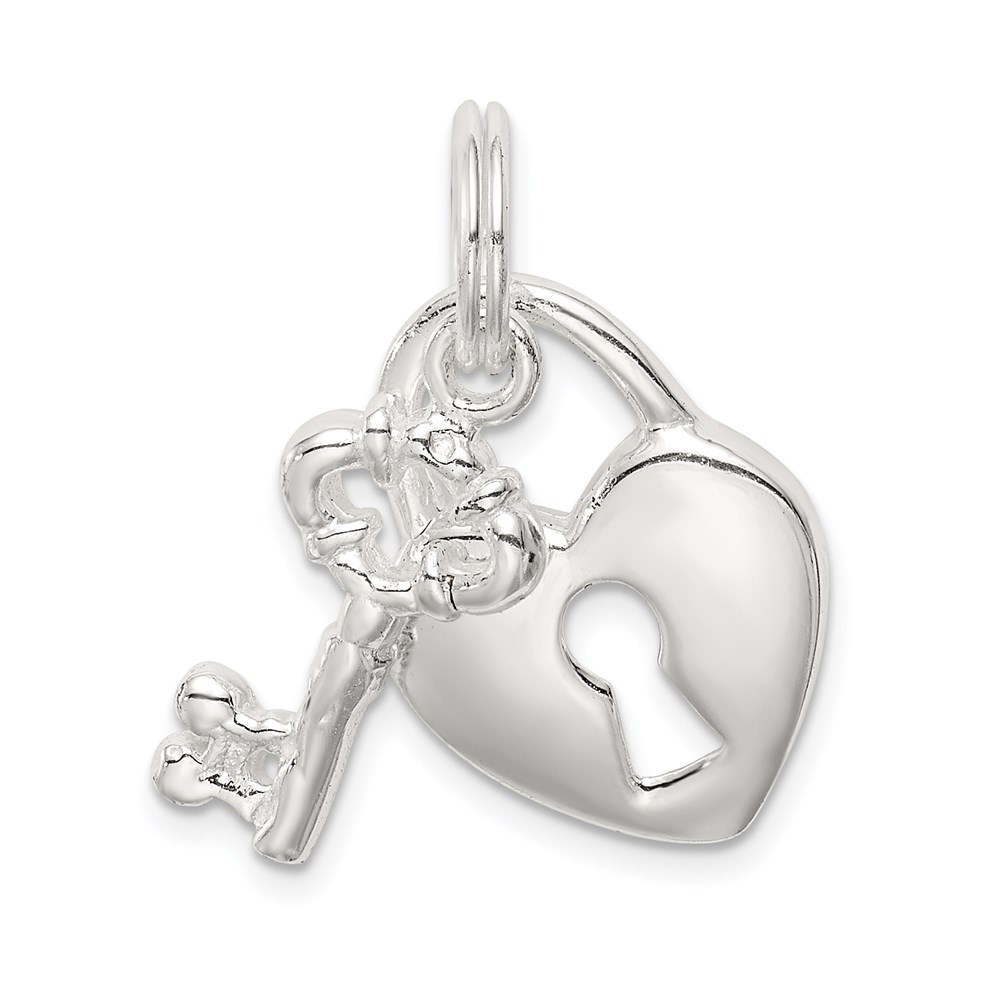 Sterling Silver Heart Lock and Key Charm