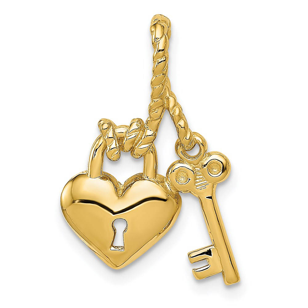 14k Yellow Gold Heart and Key Slide Pendant