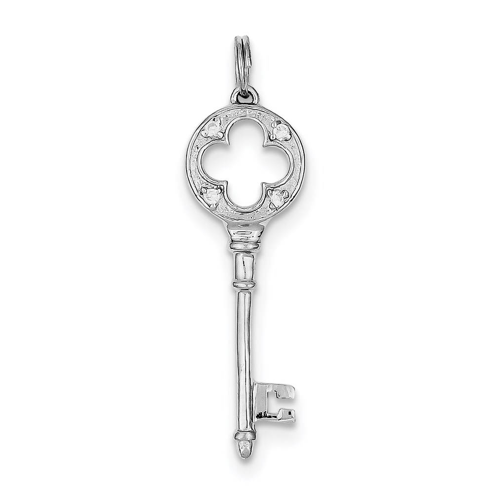 Sterling Silver and Cubic Zirconia Four Leaf Clover Key Pendant