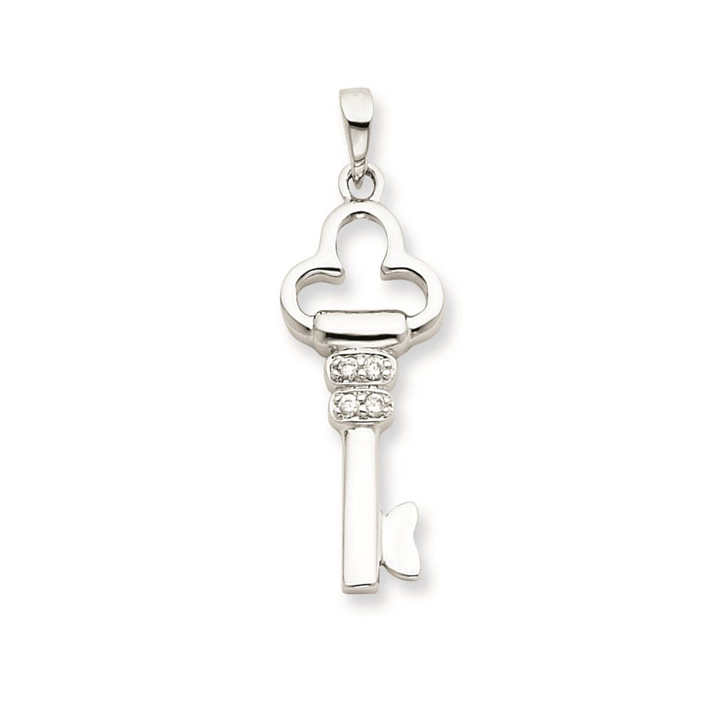 Sterling Silver and Cubic Zirconia Clover Key Pendant