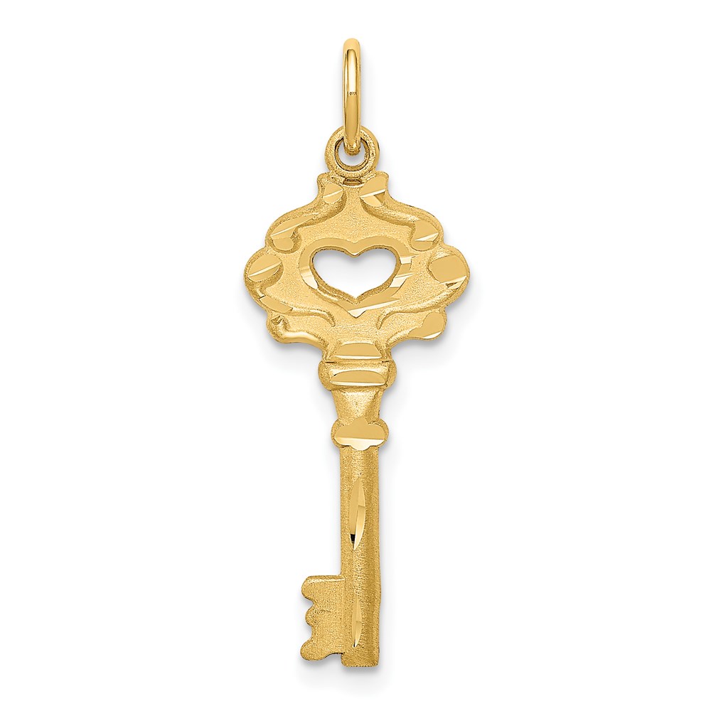 14k Yellow Gold Heart Cutout Key Charm