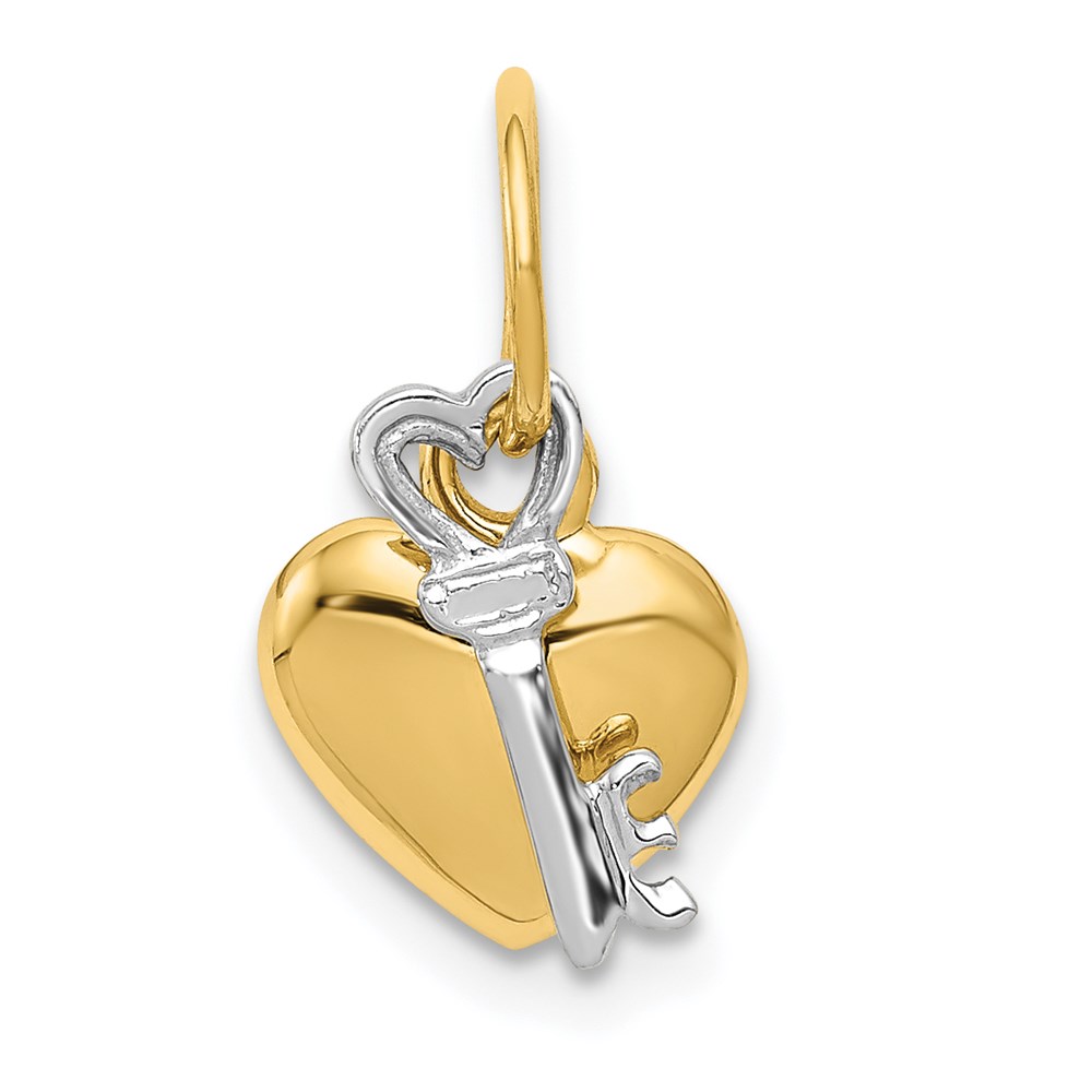 14k Two Tone Gold Heart and Key Charm