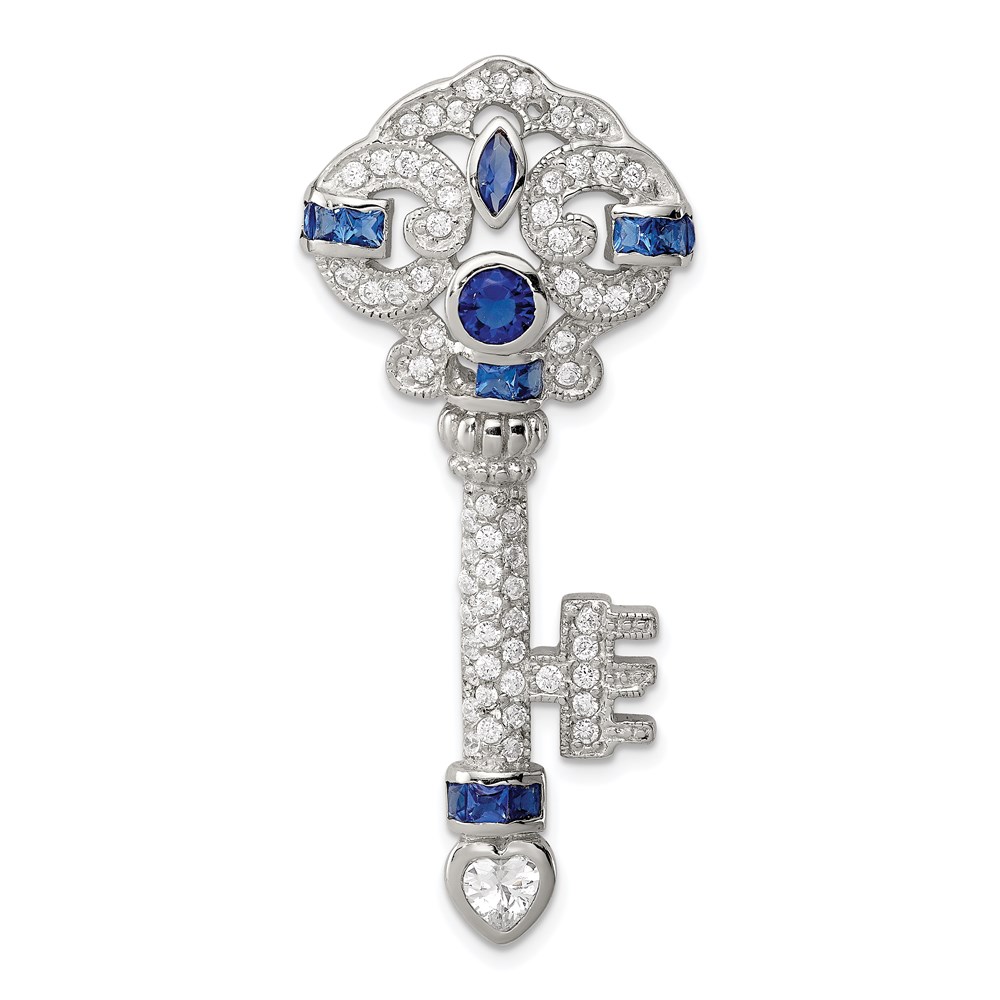 Sterling Silver and Cubic Zirconia Ornamental Key Slide Pendant