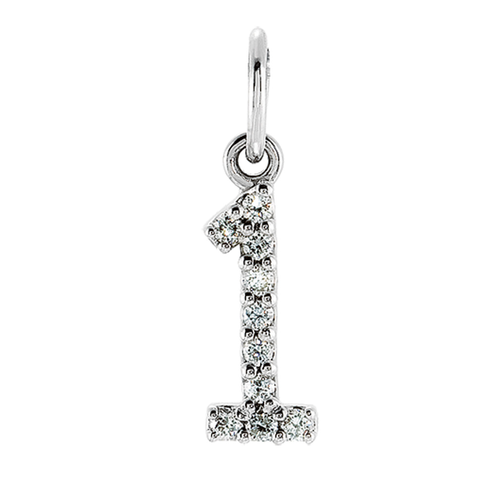 .05 Cttw Diamond & 14k White Gold Mini Number 1 Charm or Pendant