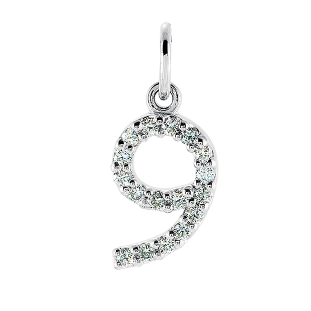 .08 Cttw Diamond & 14k White Gold Mini Number 9 Charm or Pendant